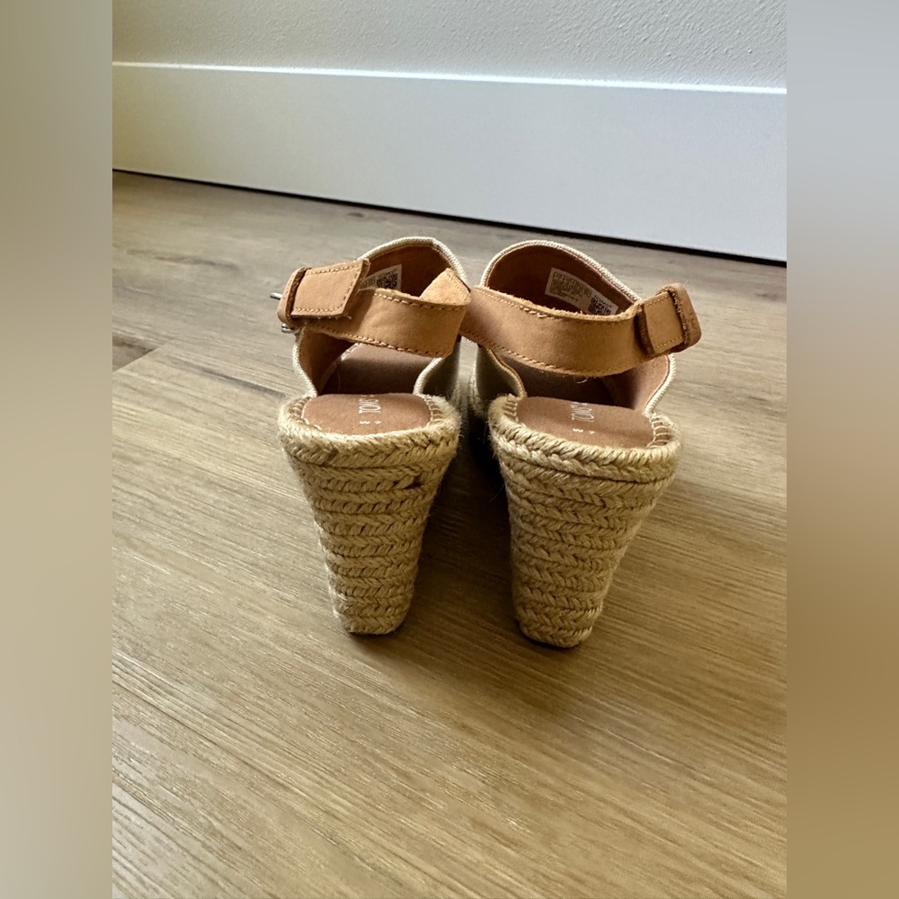 Toms Women's Beige Canvas Espadrille Wedge Sandals - Picture 3 of 5